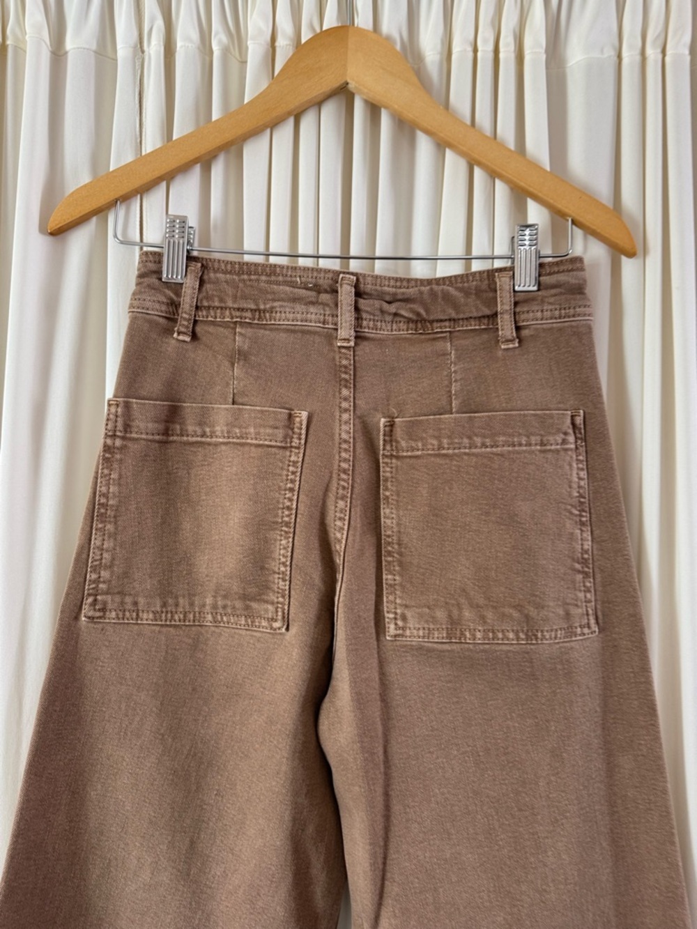 Zara Blue Denim High Waist Marine Sailor Flare Wide-Leg Jeans Size 2 Tan Brown - Picture 4 of 6
